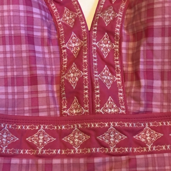 NWT Cabana Life x Talbots One Piece Halter Pink Sunrise Plaid Tassel Swimsuit S - Picture 6 of 11